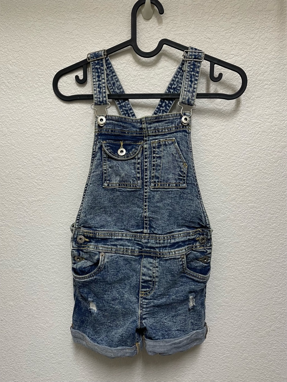 LUCKY BRAND Girls Denim Distressed Shortalls Acid Wash Classic Cuff Hem Size 8
